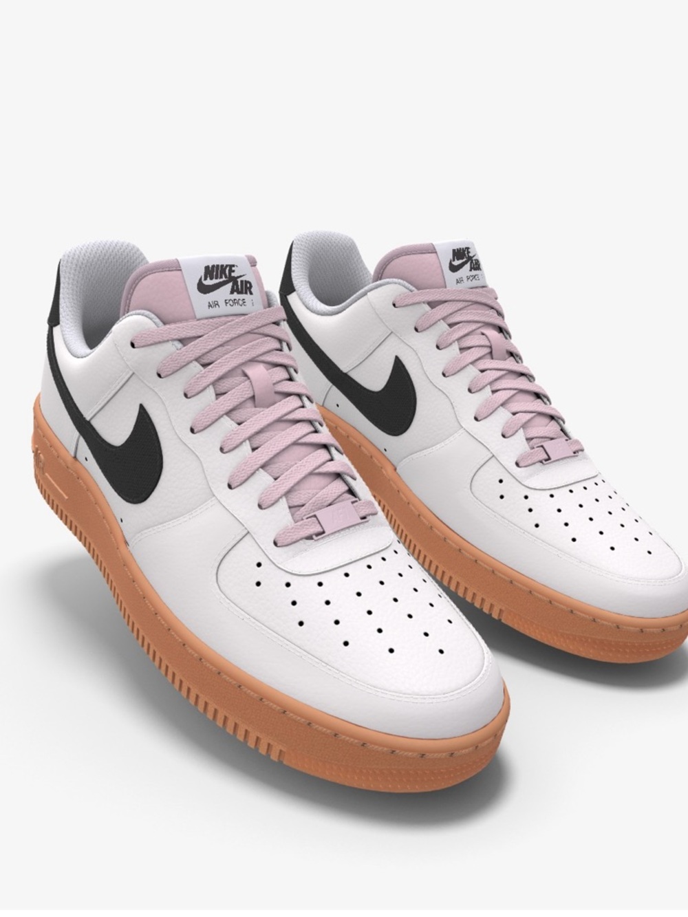 Custom Nike Air Force 1 Low White Black Gum with Pink Laces